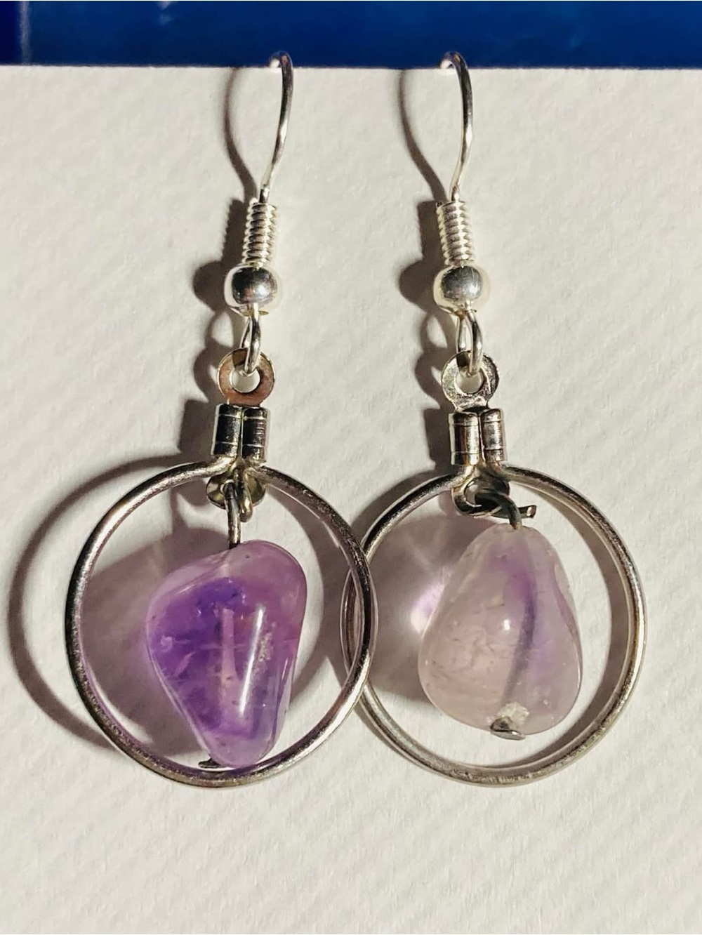 Purple Dyed Agate Drop Hoop Earrings